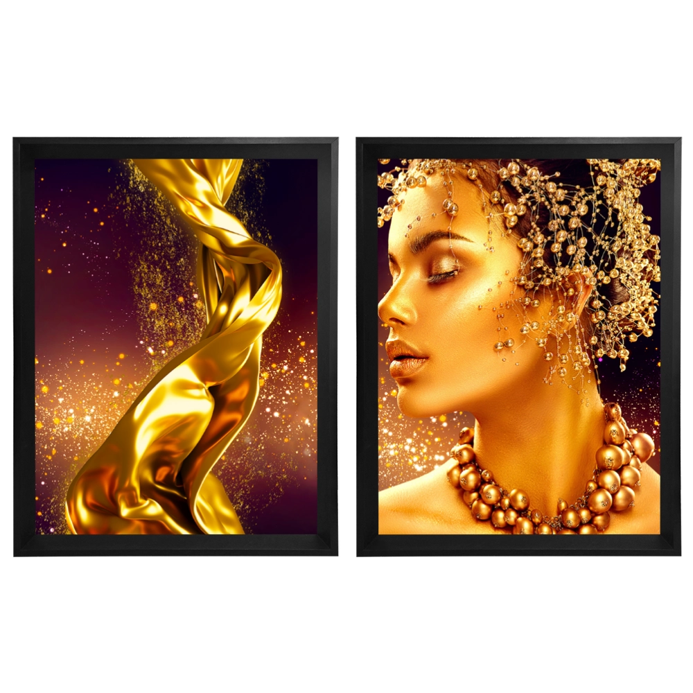 Kit 2 Quadros: Luxo Dourado