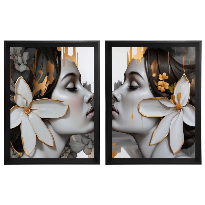 Kit 2 Quadros: Floral - Arte Moderna em Tons Neutros