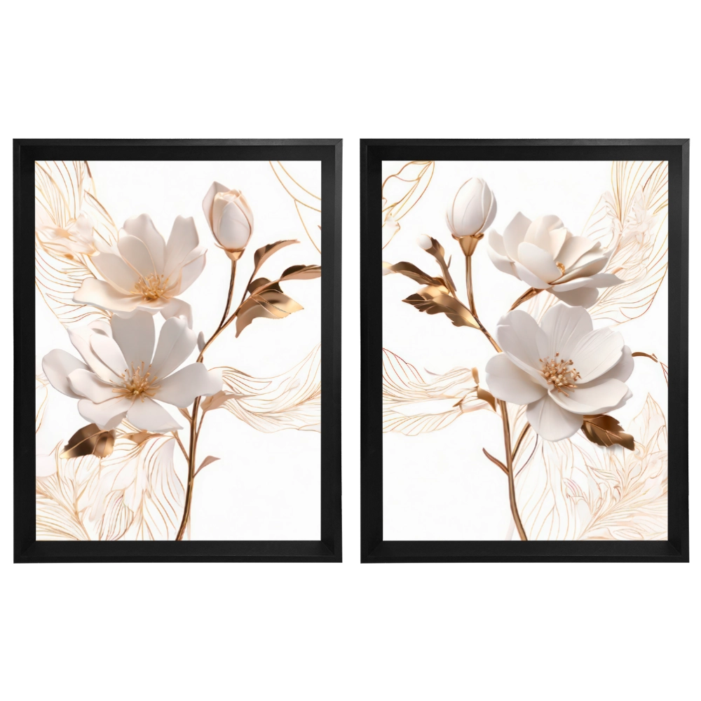 Kit 2 Quadros: Floral Elegância Fluida