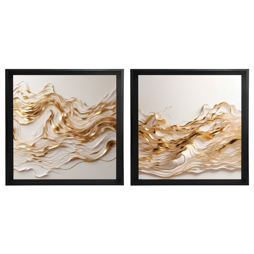 Kit 2 Quadros: Fluxo Dourado