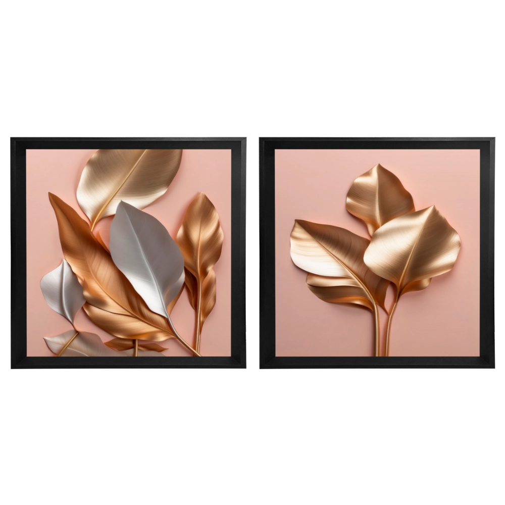 Kit 2 Quadros: Floral Metálico Gracioso