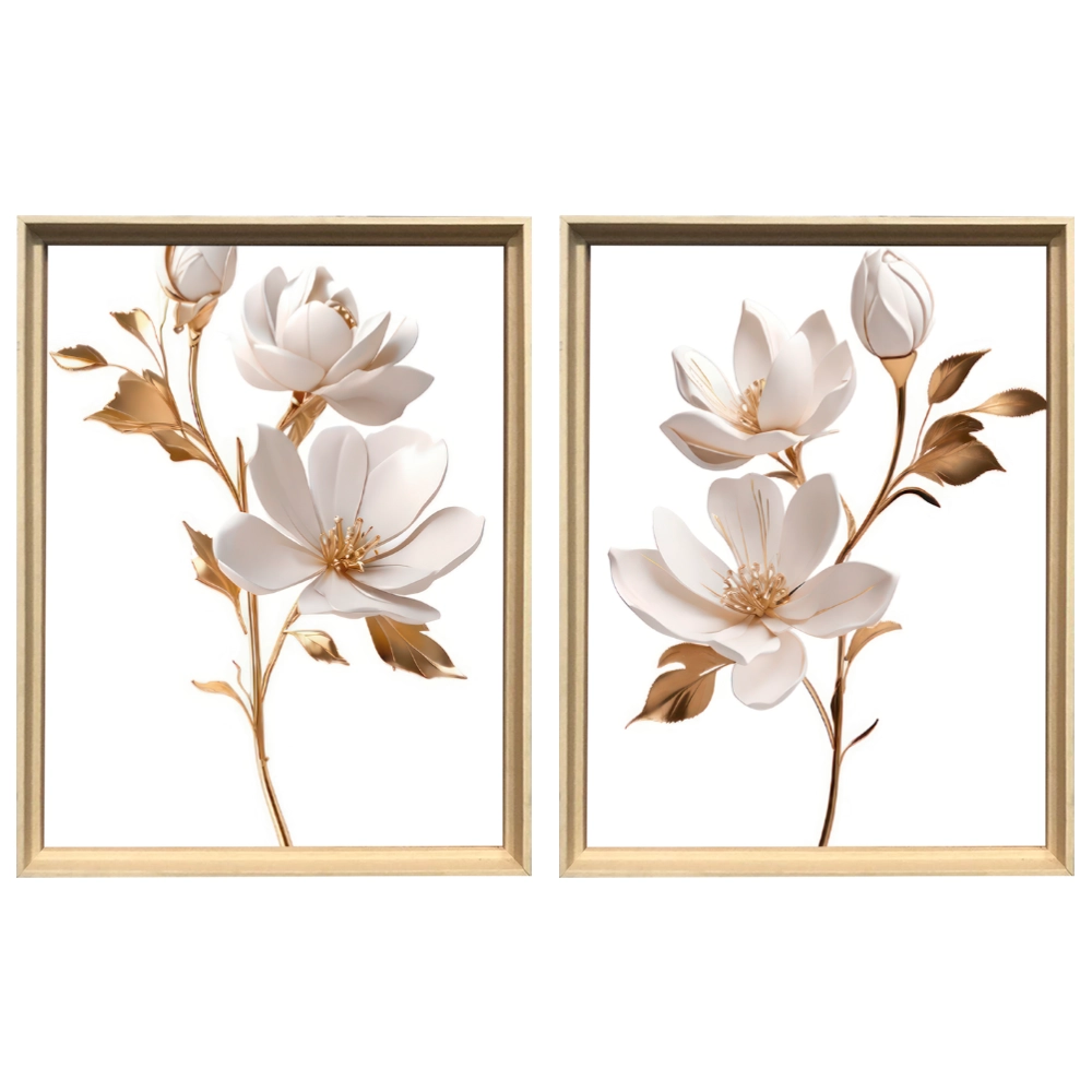 Kit 2 Quadros: Duo Floral Dourado