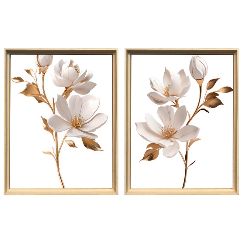 Kit 2 Quadros: Duo Floral Dourado