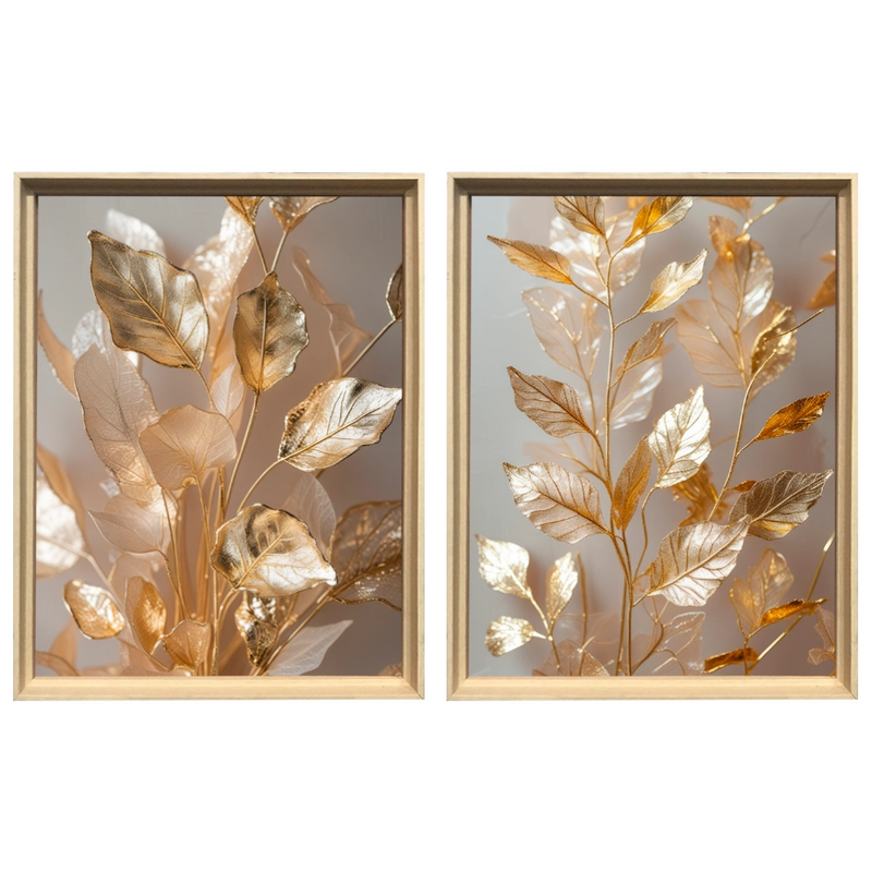 Kit 2 Quadros: Floral Ouro Botânico - 60x80