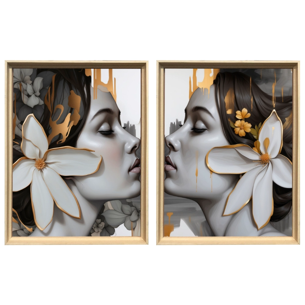 Kit 2 Quadros: Floral - Arte Moderna em Tons Neutros