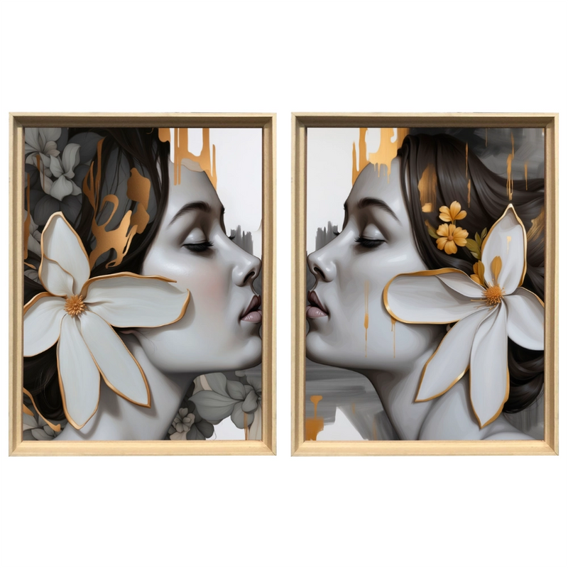 Kit 2 Quadros: Floral - Arte Moderna em Tons Neutros