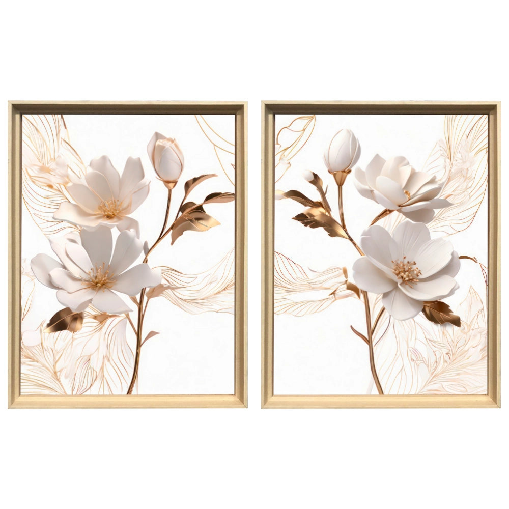Kit 2 Quadros: Floral Elegância Fluida