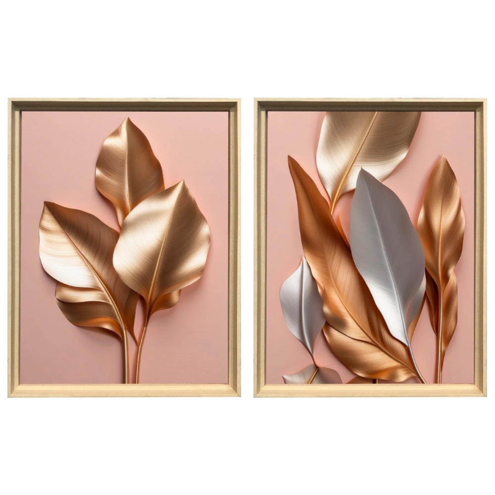 Kit 2 Quadros: Floral Ouro e Rosé