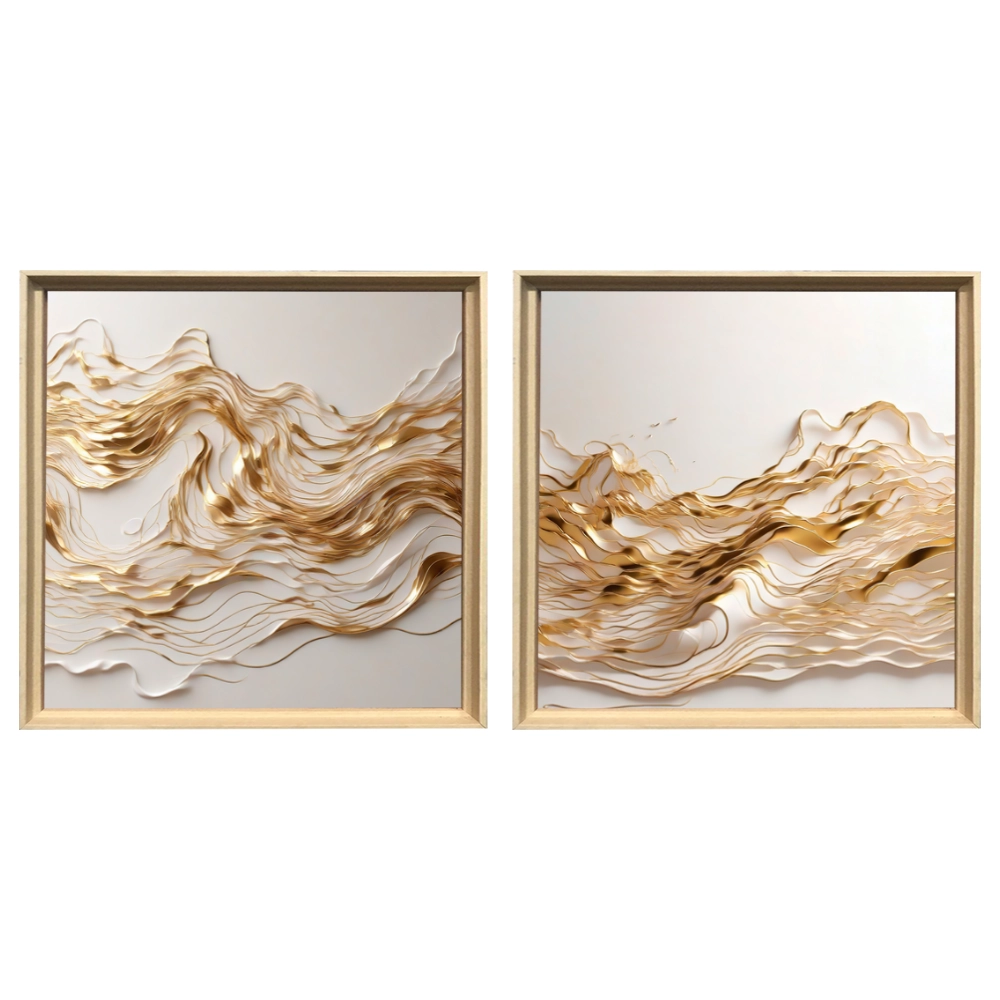 Kit 2 Quadros: Fluxo Dourado