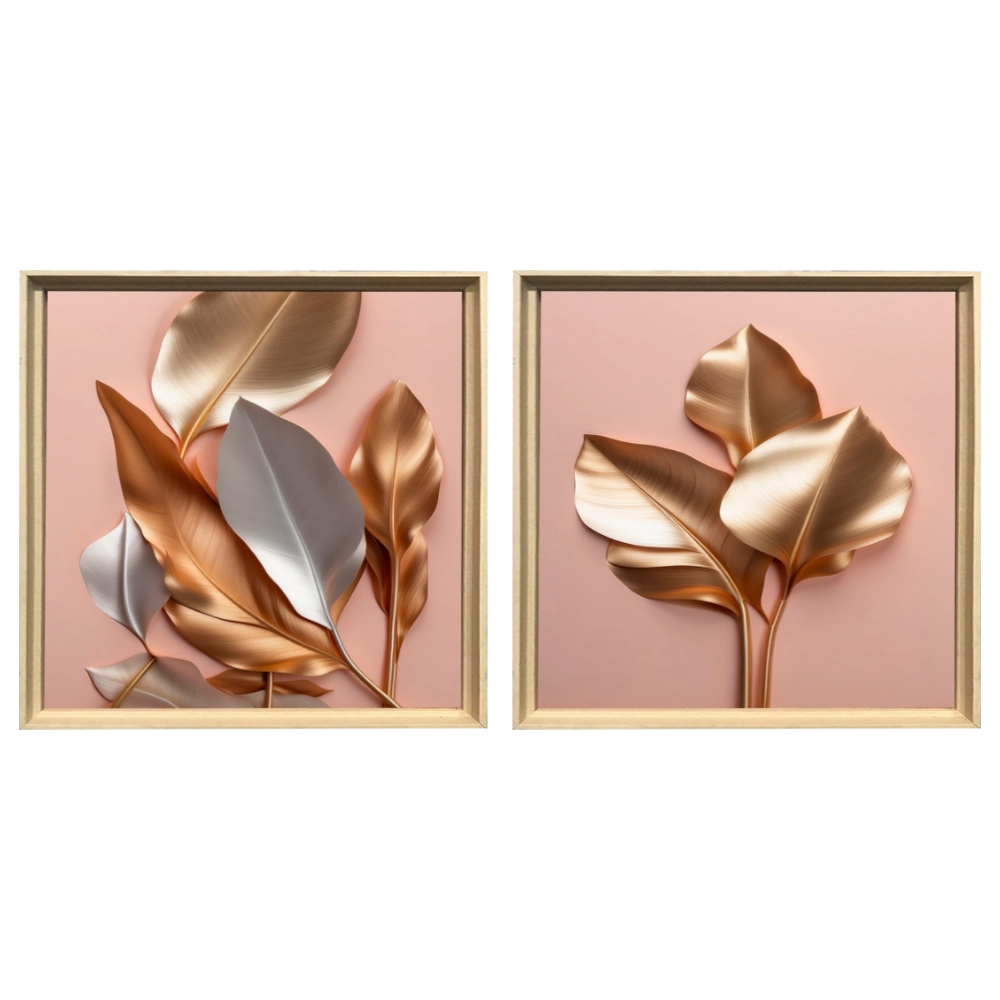 Kit 2 Quadros: Floral Metálico Gracioso