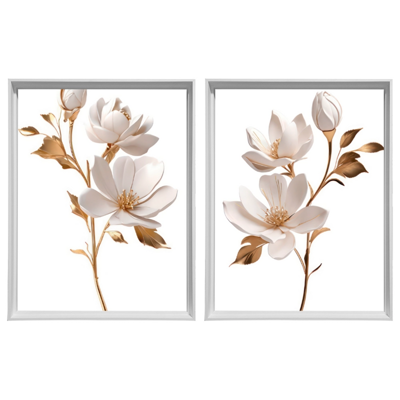 Kit 2 Quadros: Duo Floral Dourado