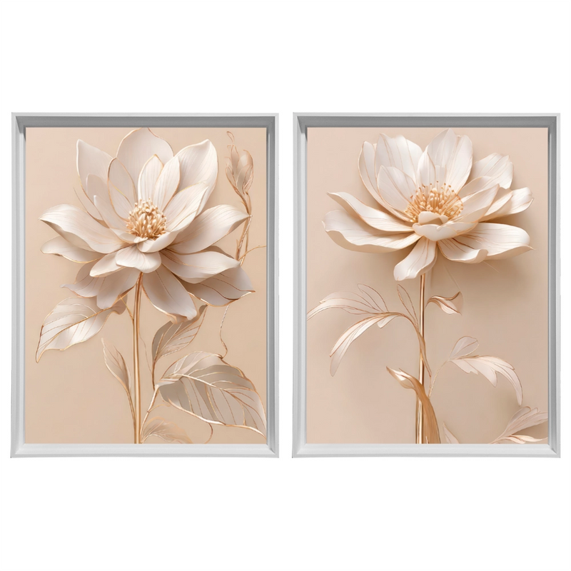 Kit 2 Quadros: Floral Elegância Dourado