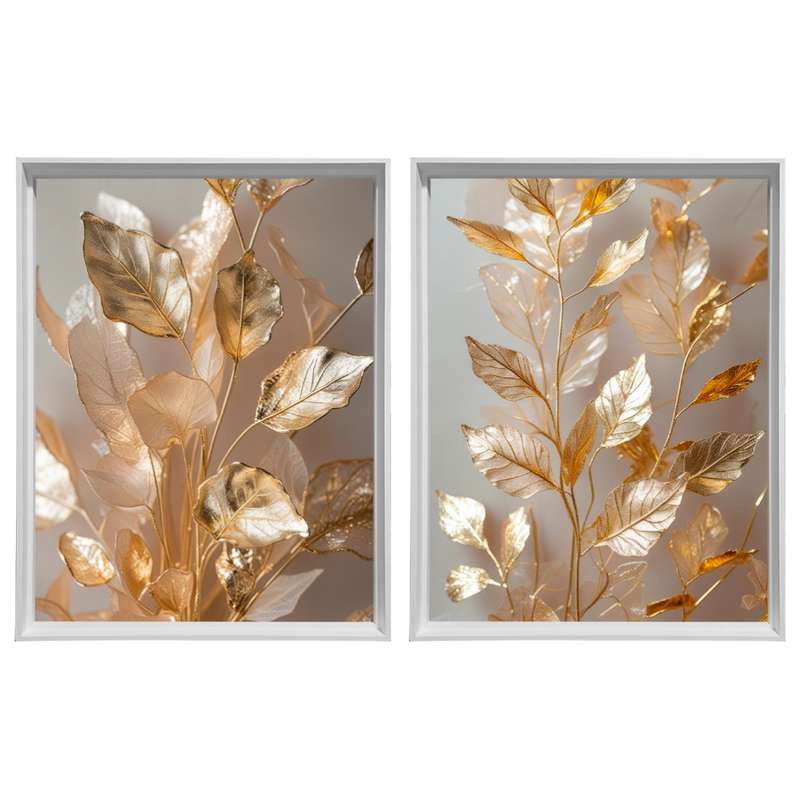 Kit 2 Quadros: Floral Ouro Botânico - 60x80
