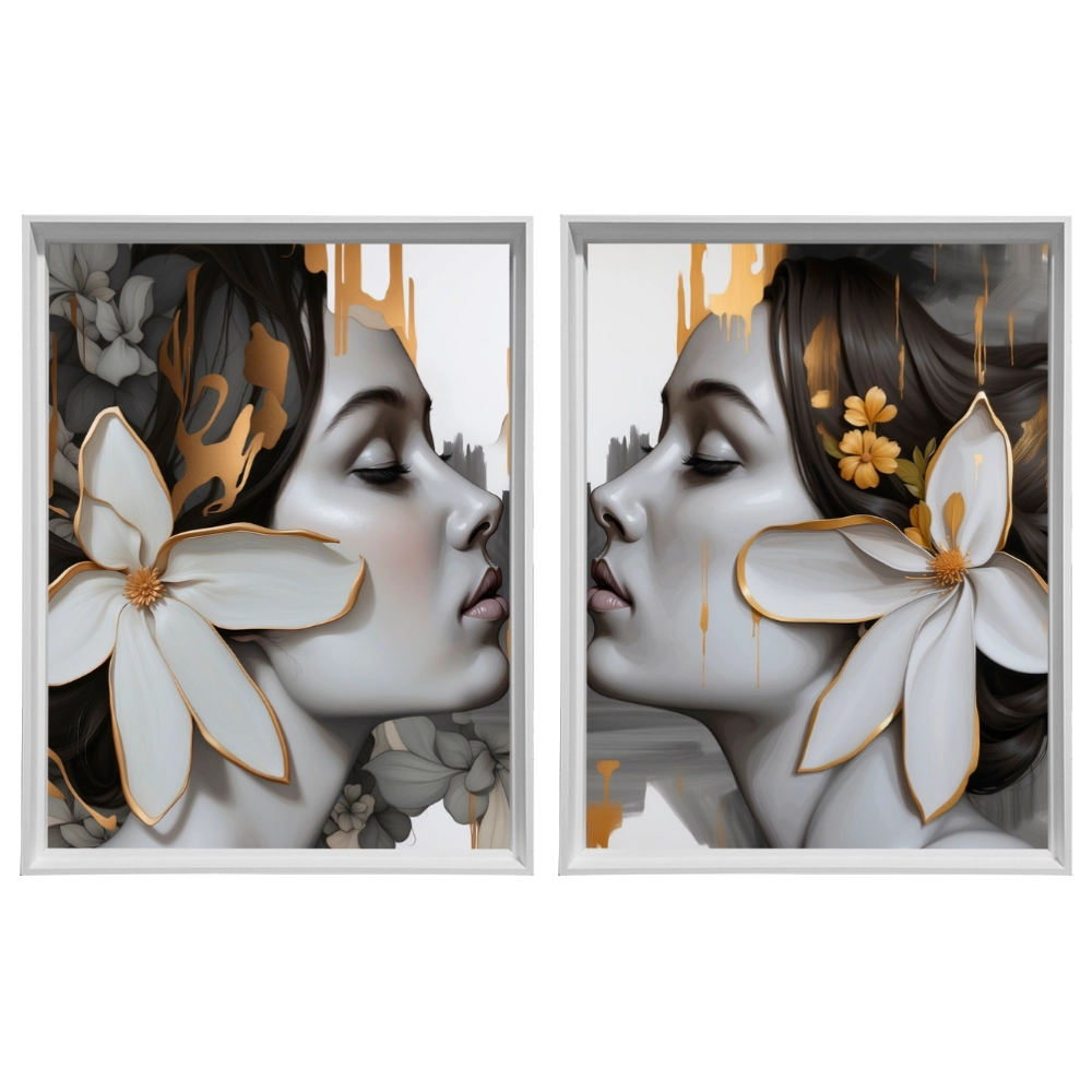 Kit 2 Quadros: Floral - Arte Moderna em Tons Neutros