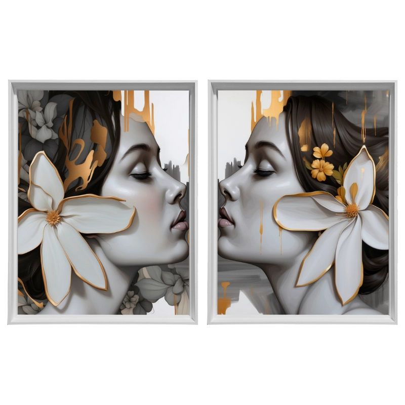 Kit 2 Quadros: Floral - Arte Moderna em Tons Neutros