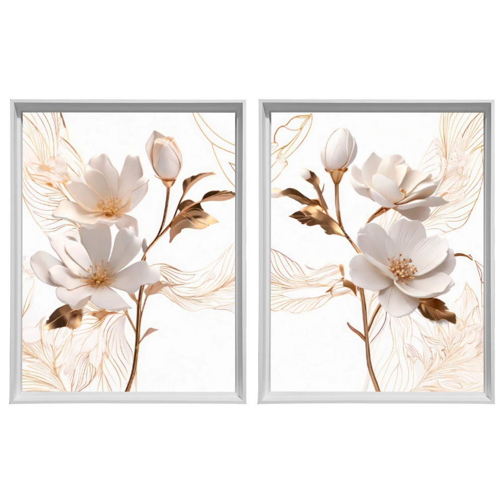 Kit 2 Quadros: Floral Elegância Fluida