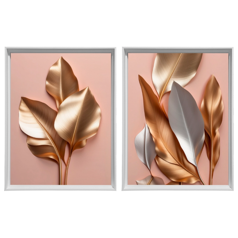 Kit 2 Quadros: Floral Ouro e Rosé