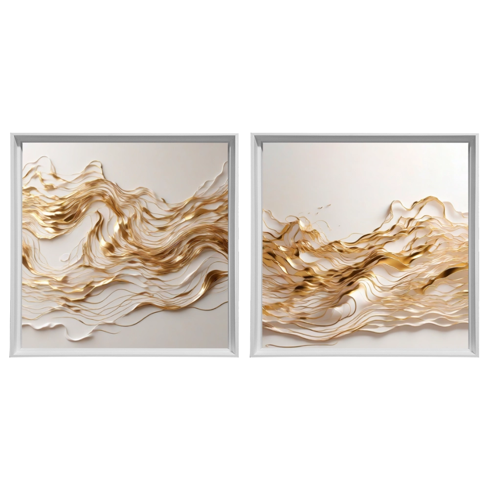 Kit 2 Quadros: Fluxo Dourado