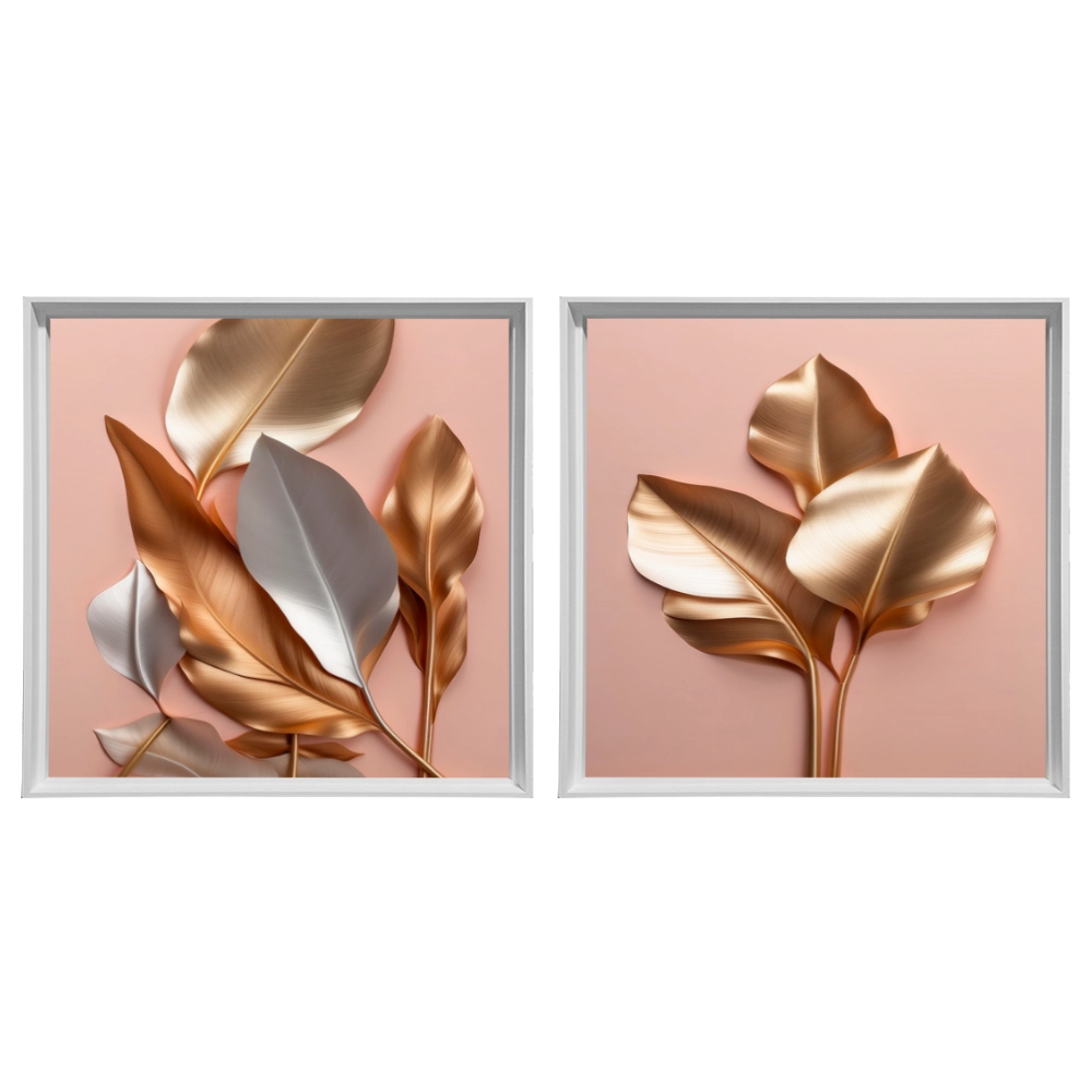 Kit 2 Quadros: Floral Metálico Gracioso