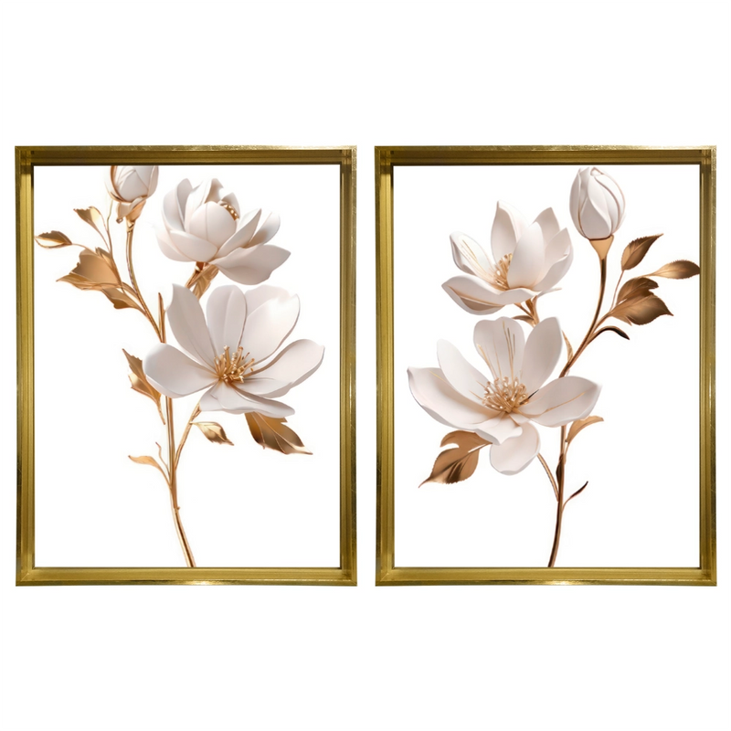 Kit 2 Quadros: Duo Floral Dourado