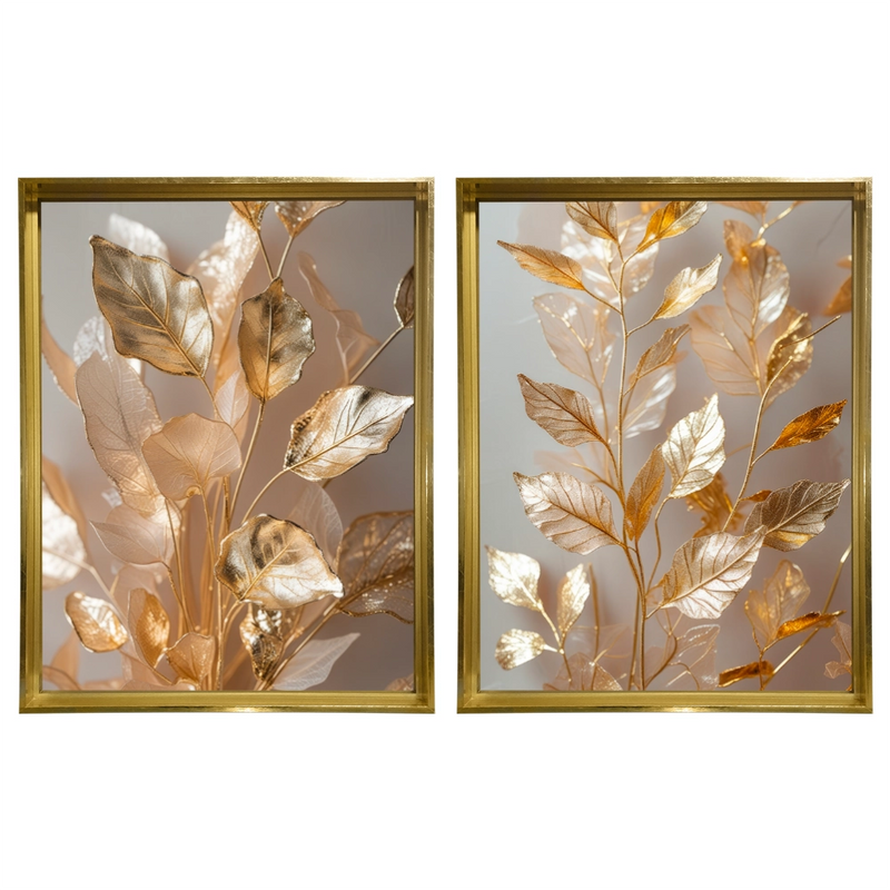 Kit 2 Quadros: Floral Ouro Botânico - 60x80