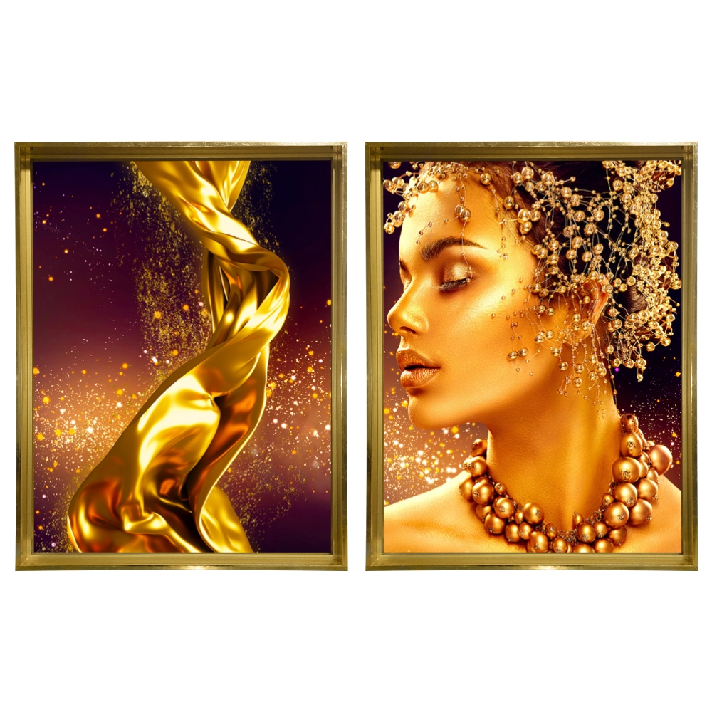 Kit 2 Quadros: Luxo Dourado