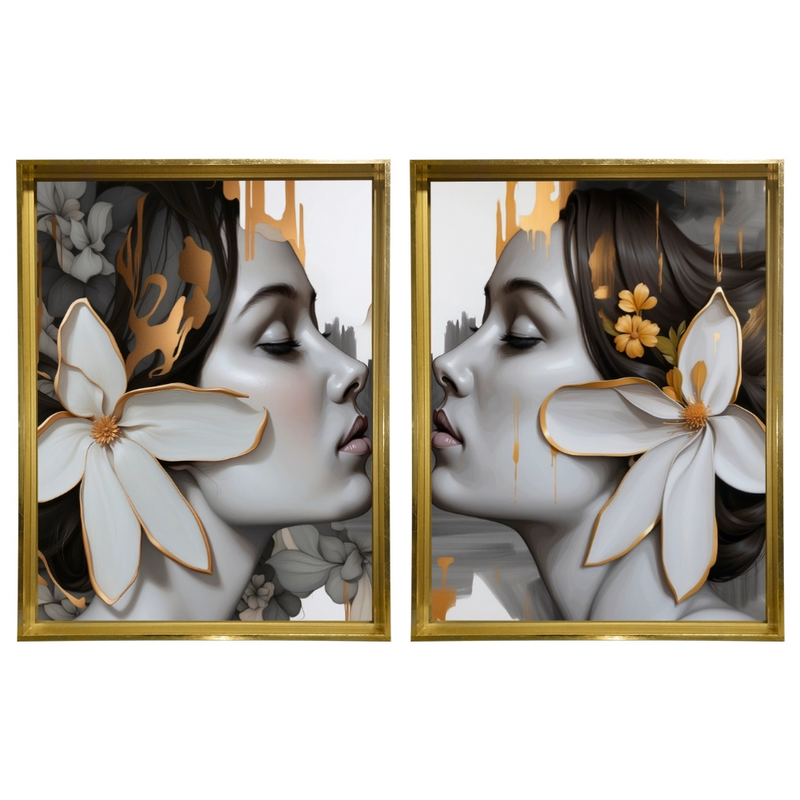 Kit 2 Quadros: Floral - Arte Moderna em Tons Neutros
