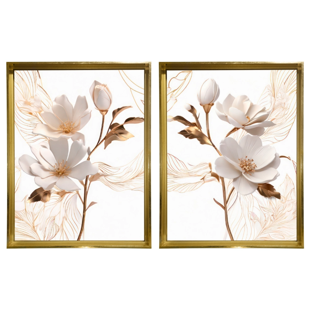 Kit 2 Quadros: Floral Elegância Fluida