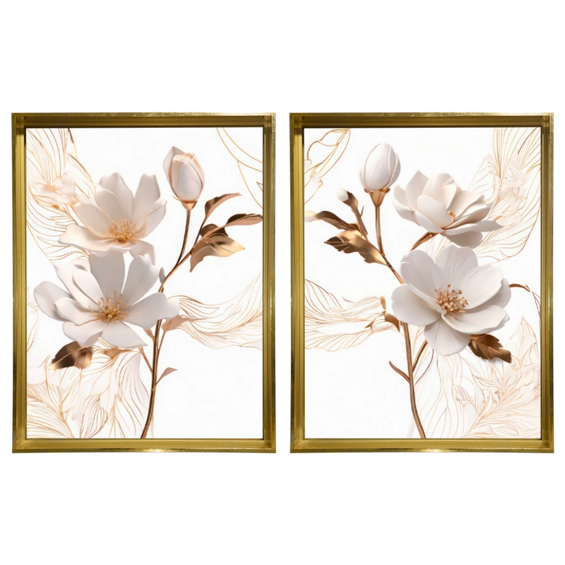 Kit 2 Quadros: Floral Elegância Fluida