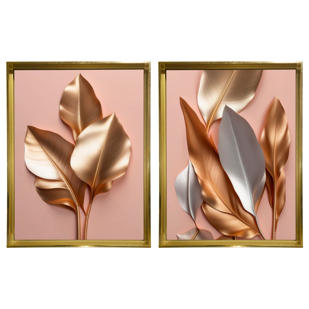 Kit 2 Quadros: Floral Ouro e Rosé