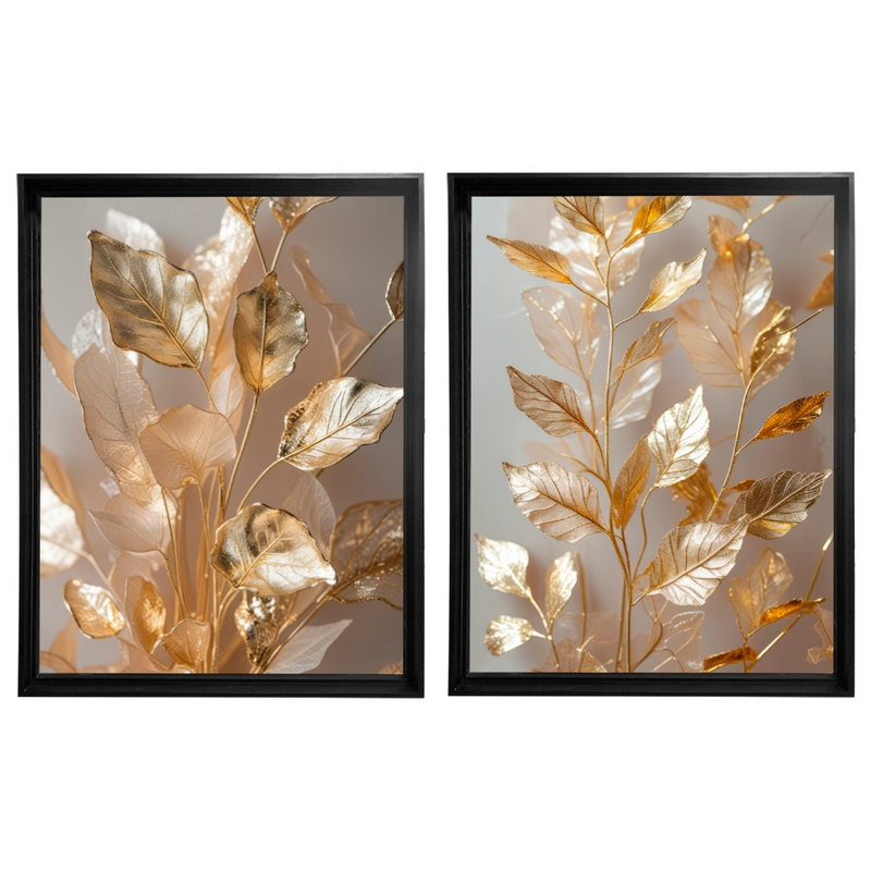 Kit 2 Quadros: Floral Ouro Botânico - 60x80