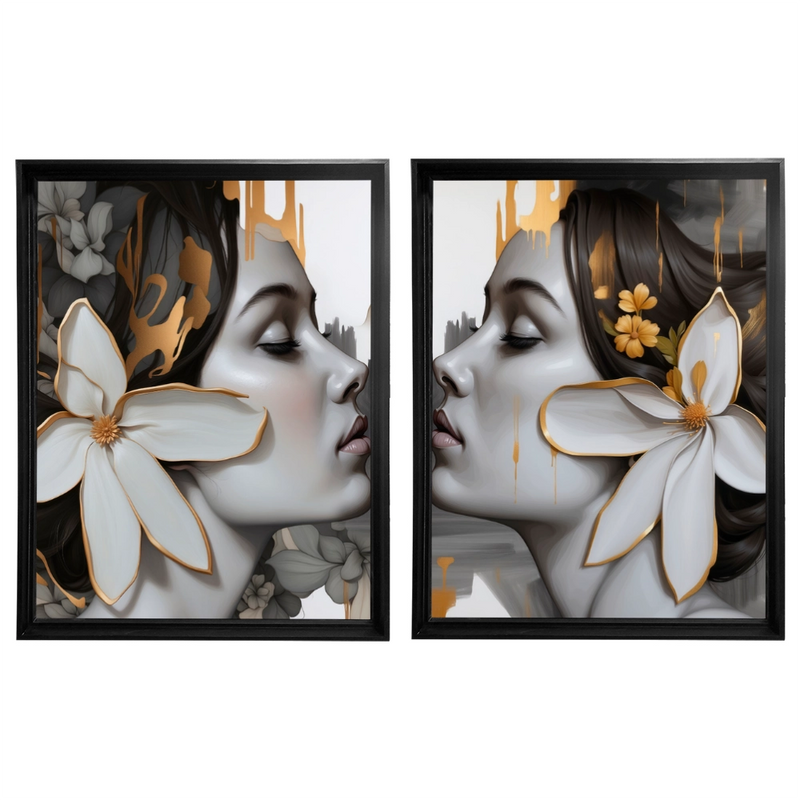 Kit 2 Quadros: Floral - Arte Moderna em Tons Neutros