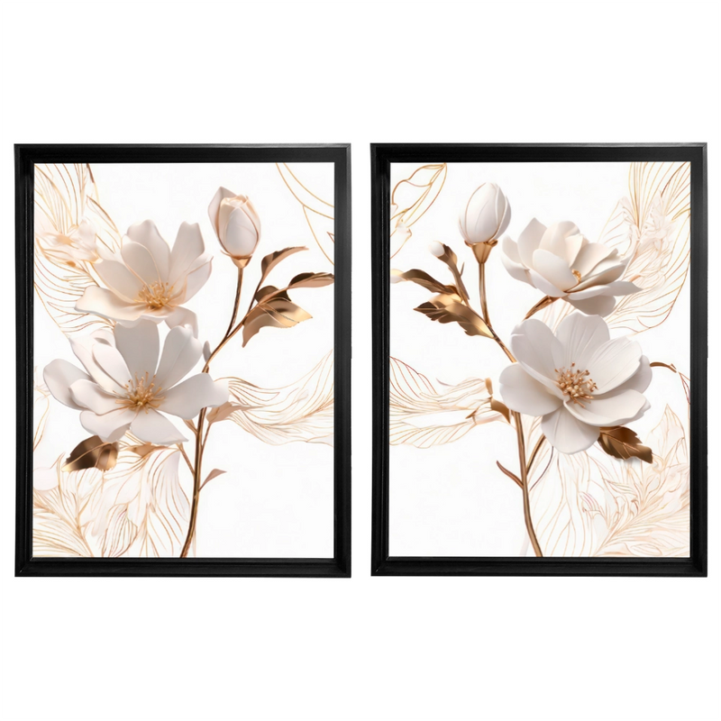 Kit 2 Quadros: Floral Elegância Fluida