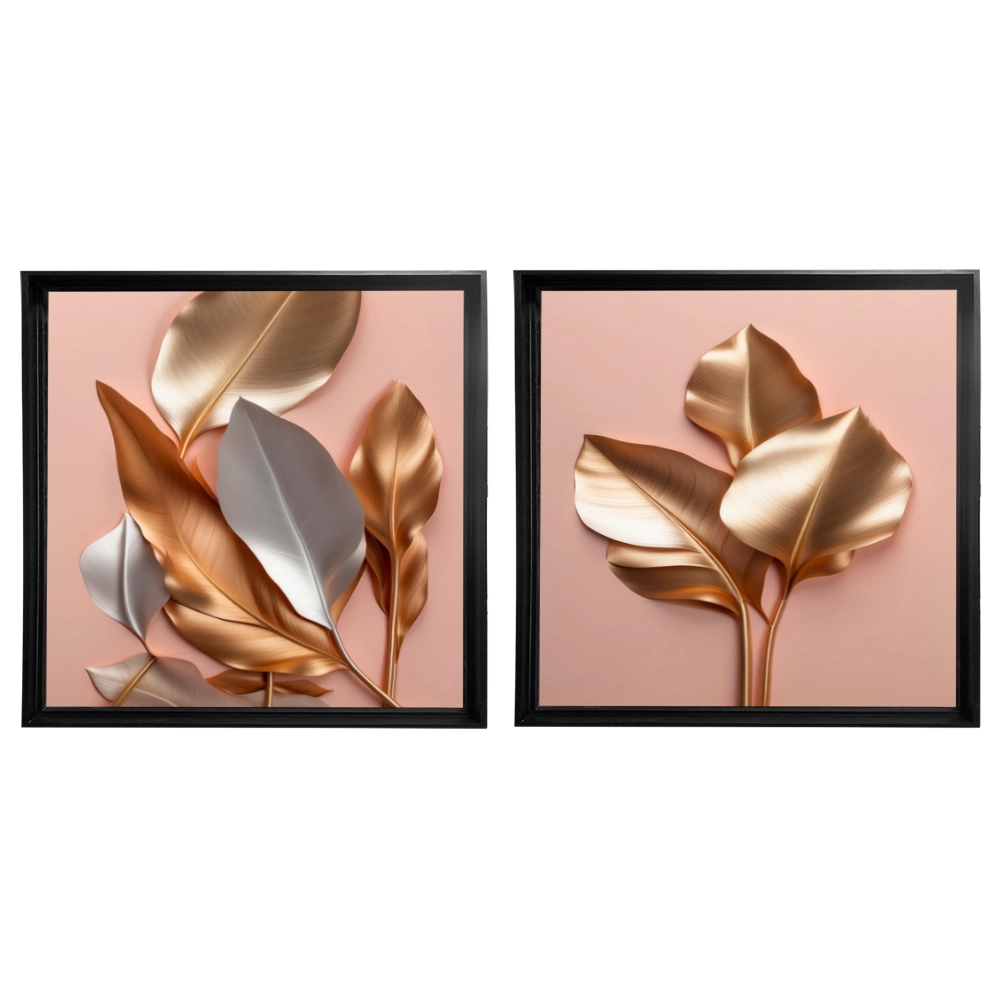 Kit 2 Quadros: Floral Metálico Gracioso