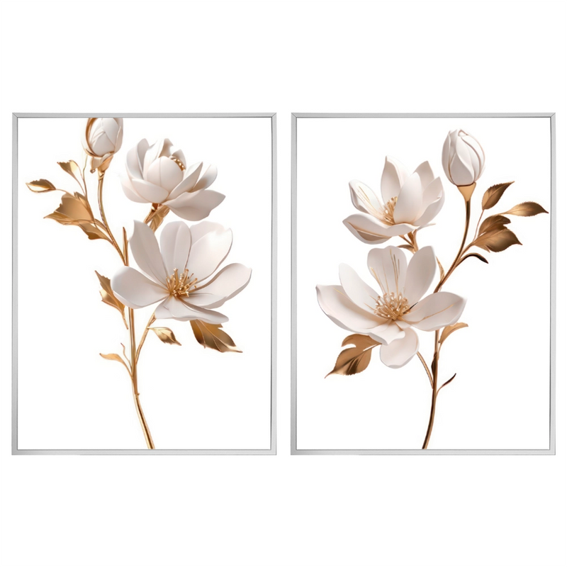 Kit 2 Quadros: Duo Floral Dourado