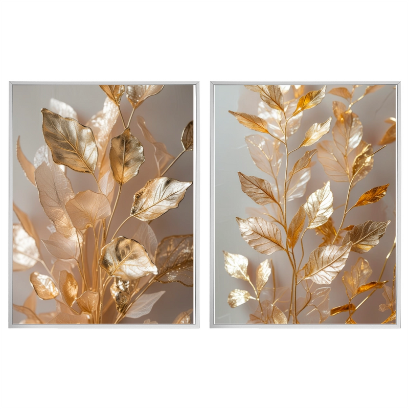 Kit 2 Quadros: Floral Ouro Botânico - 60x80