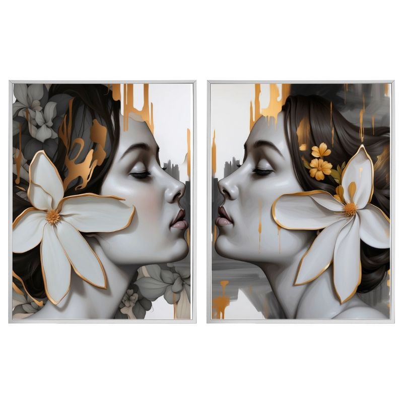 Kit 2 Quadros: Floral - Arte Moderna em Tons Neutros