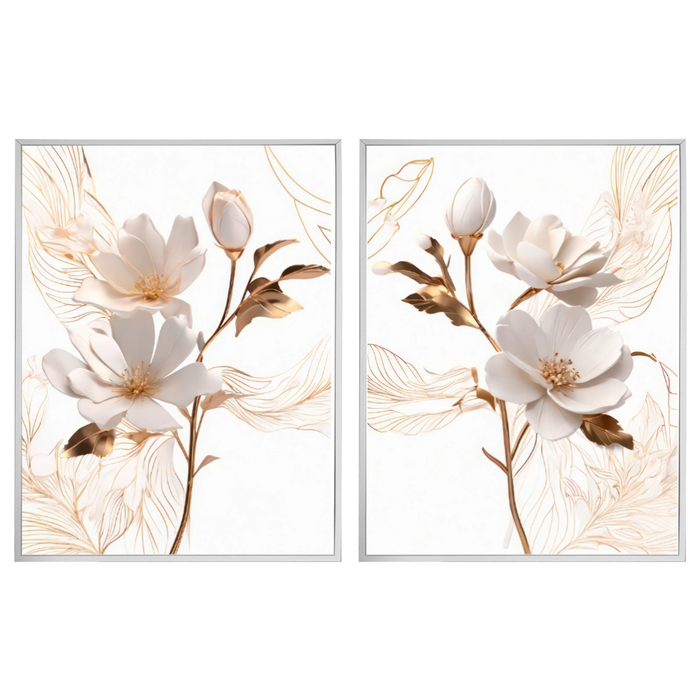 Kit 2 Quadros: Floral Elegância Fluida