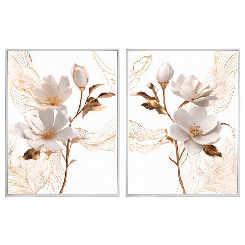 Kit 2 Quadros: Floral Elegância Fluida