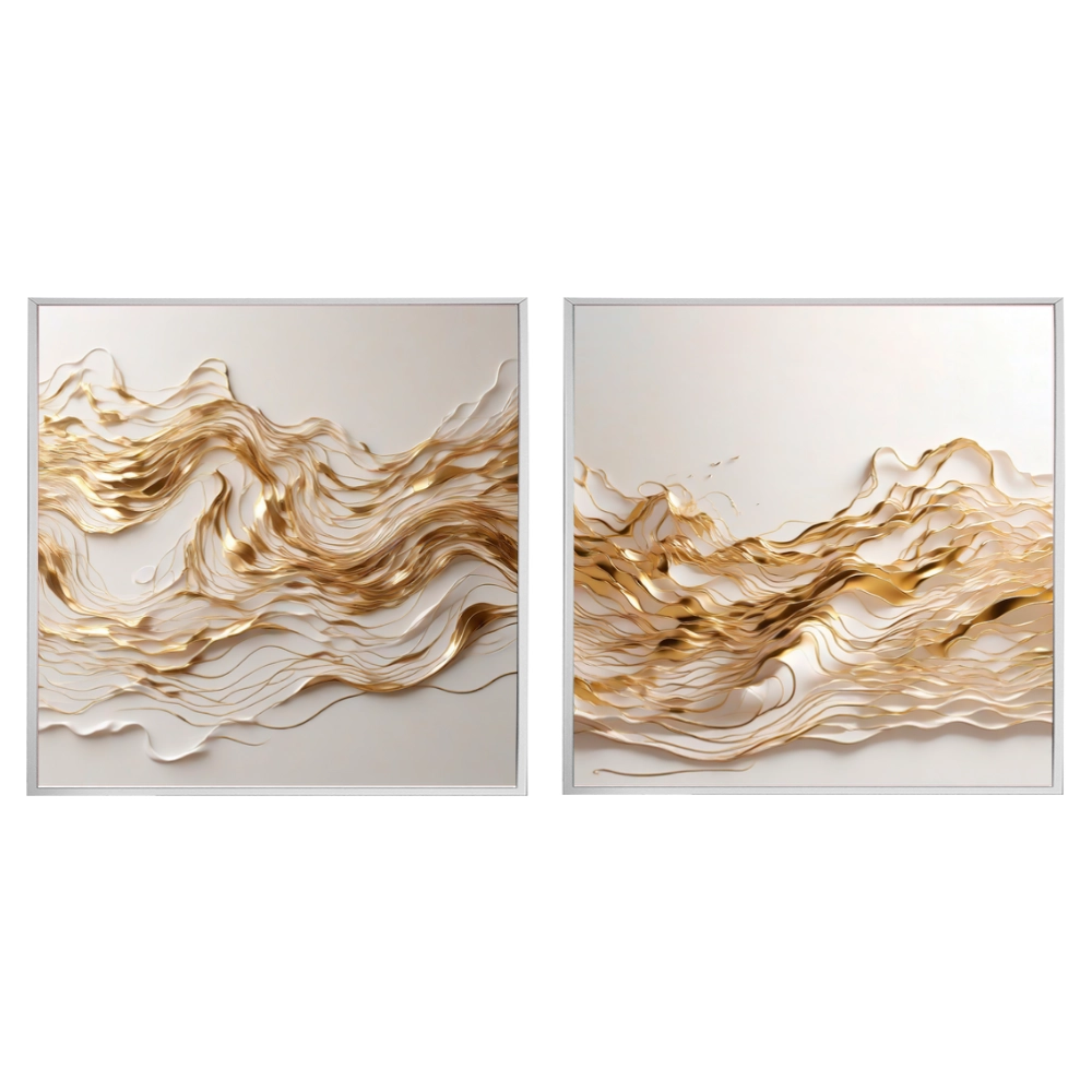 Kit 2 Quadros: Fluxo Dourado