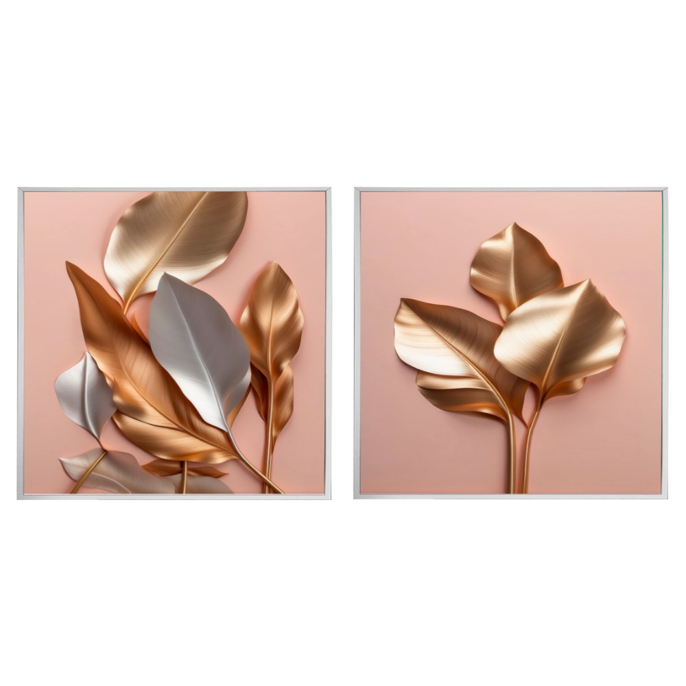 Kit 2 Quadros: Floral Metálico Gracioso