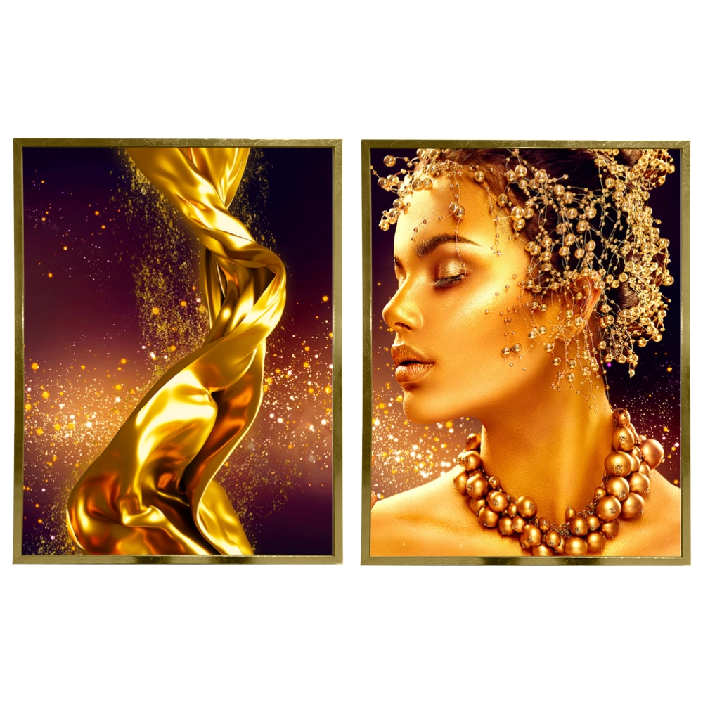 Kit 2 Quadros: Luxo Dourado