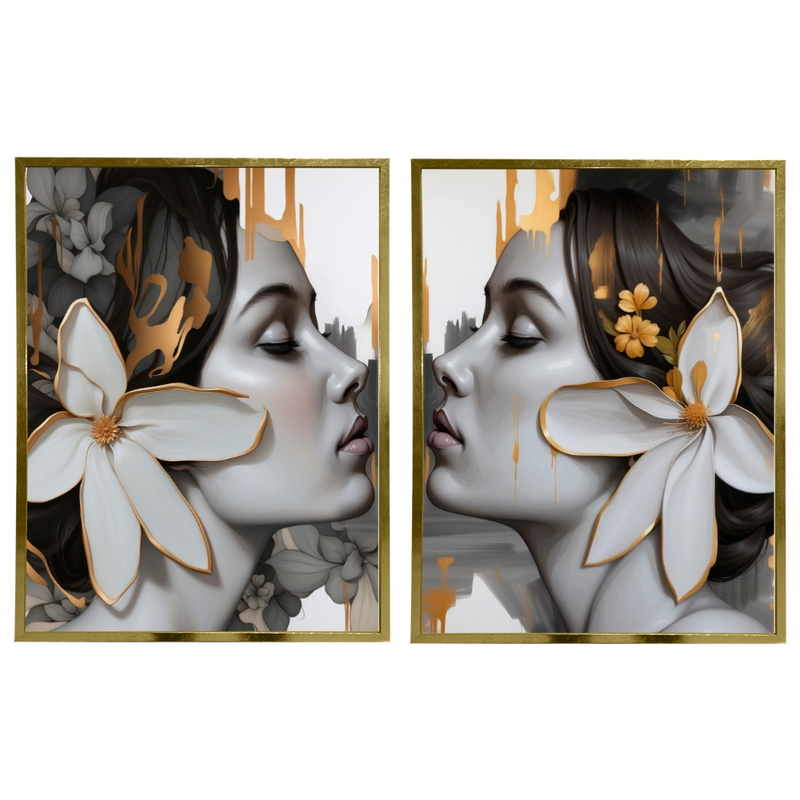 Kit 2 Quadros: Floral - Arte Moderna em Tons Neutros