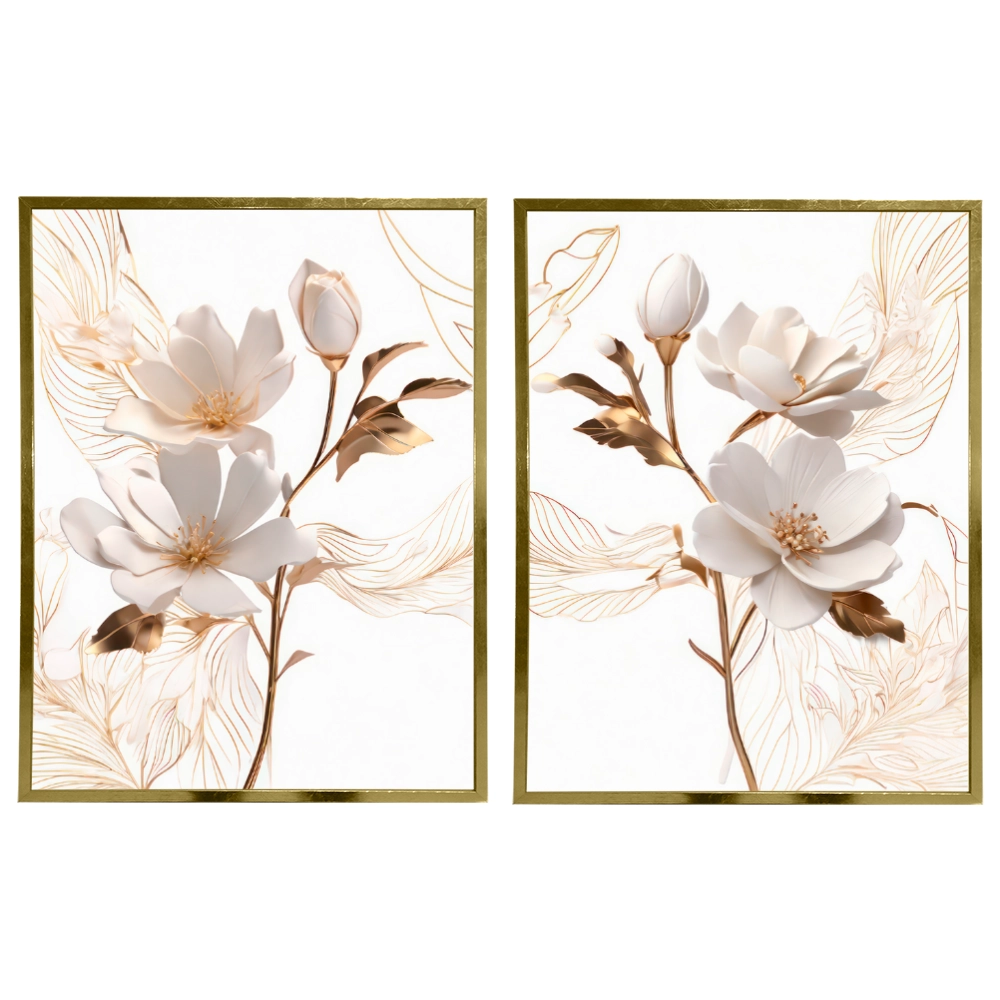 Kit 2 Quadros: Floral Elegância Fluida