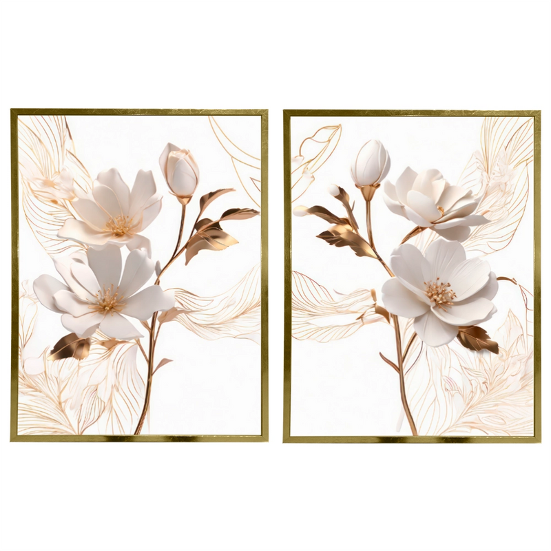 Kit 2 Quadros: Floral Elegância Fluida