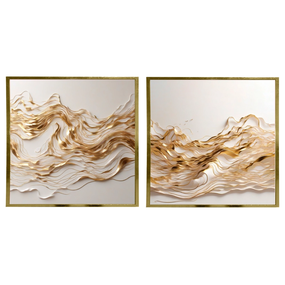 Kit 2 Quadros: Fluxo Dourado