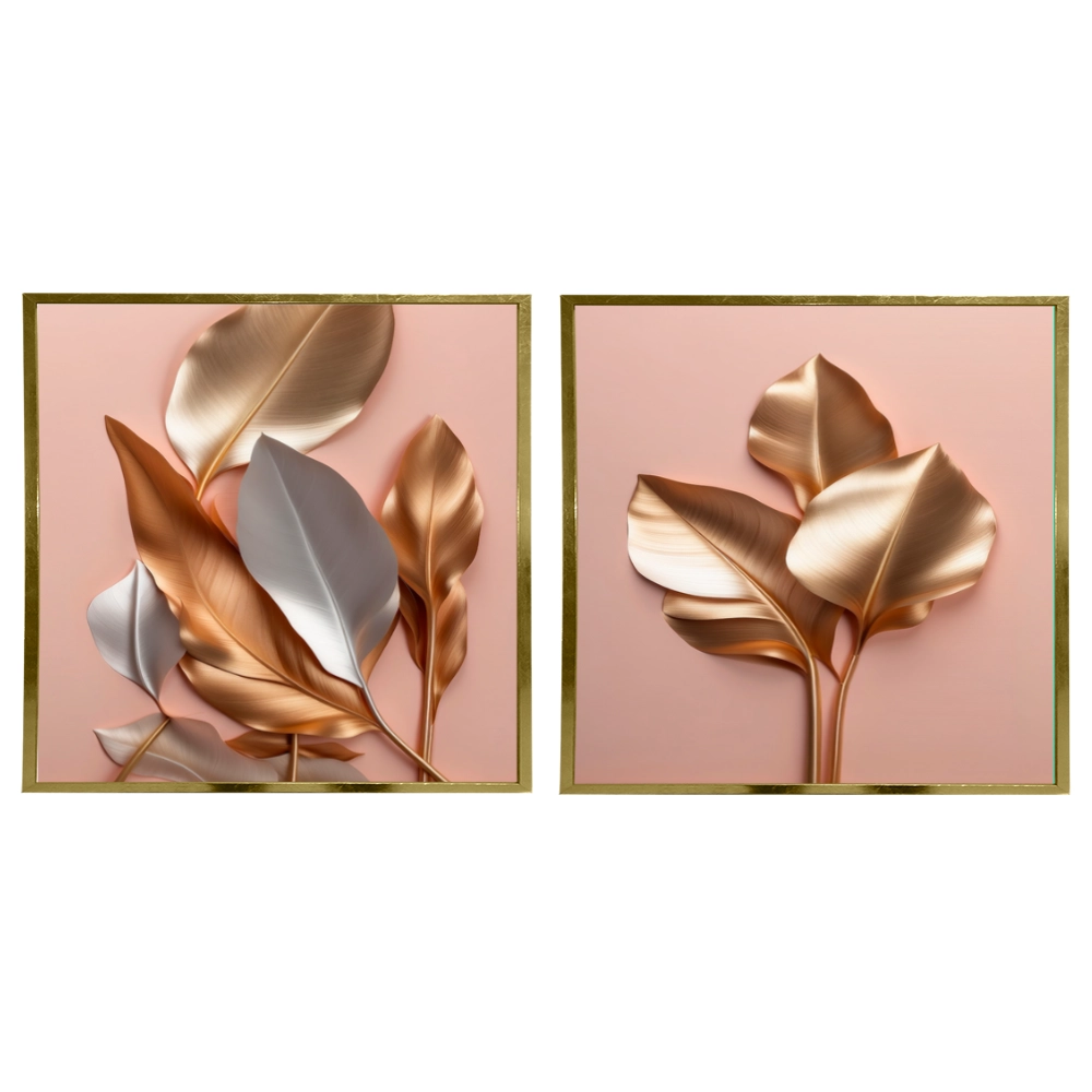 Kit 2 Quadros: Floral Metálico Gracioso