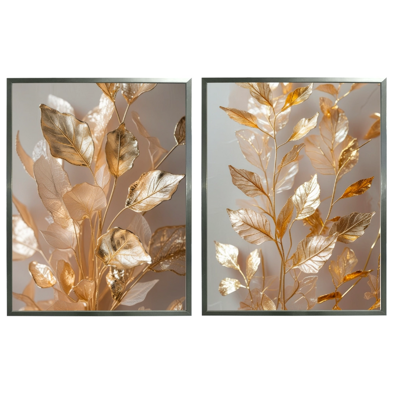 Kit 2 Quadros: Floral Ouro Botânico - 60x80