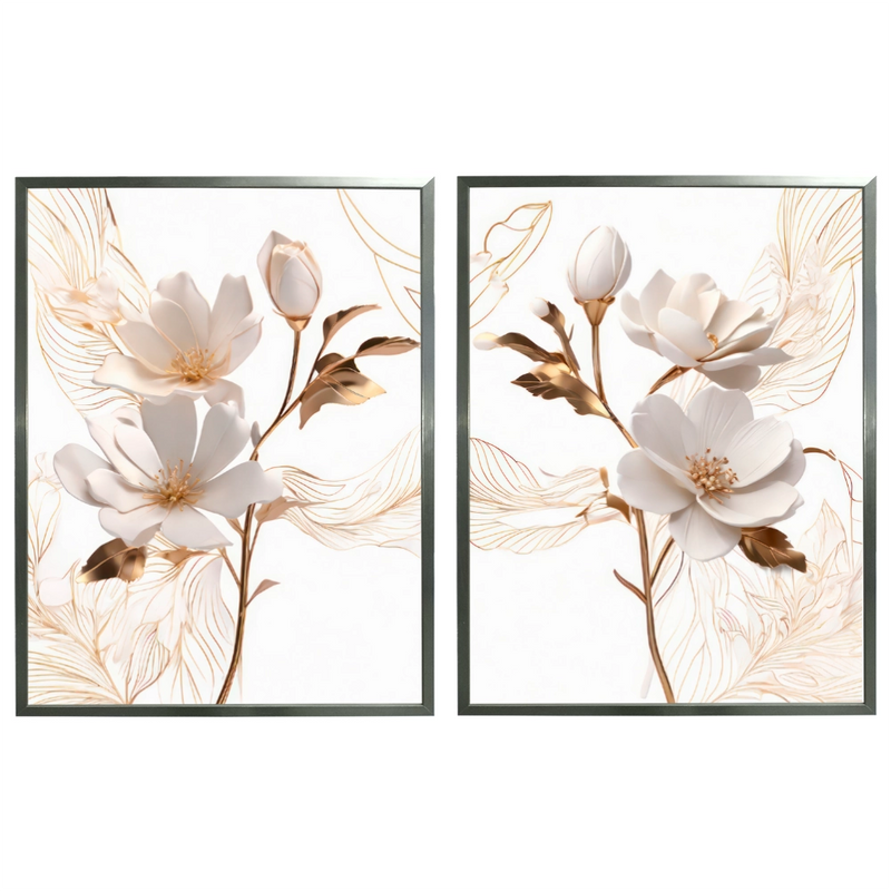 Kit 2 Quadros: Floral Elegância Fluida