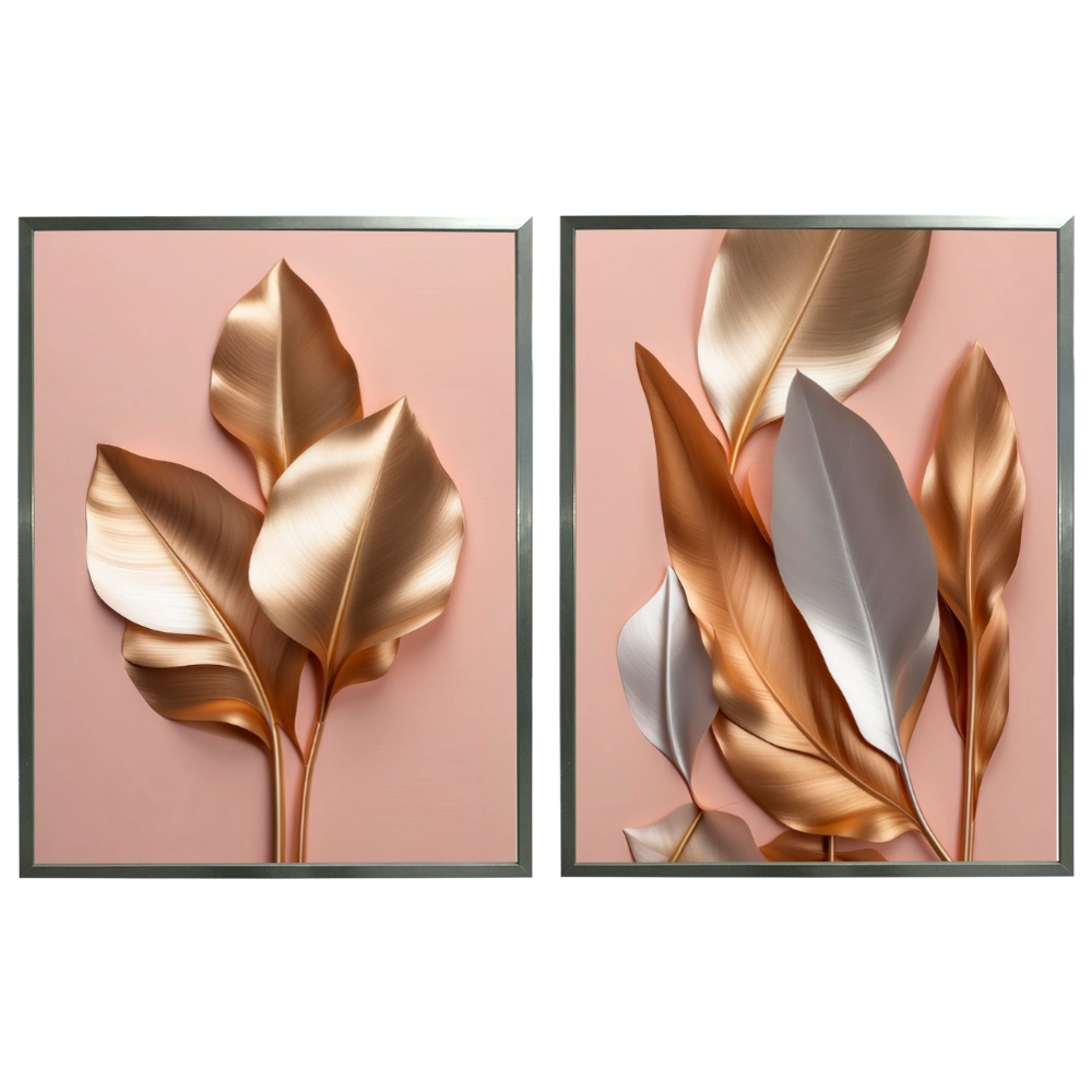 Kit 2 Quadros: Floral Ouro e Rosé